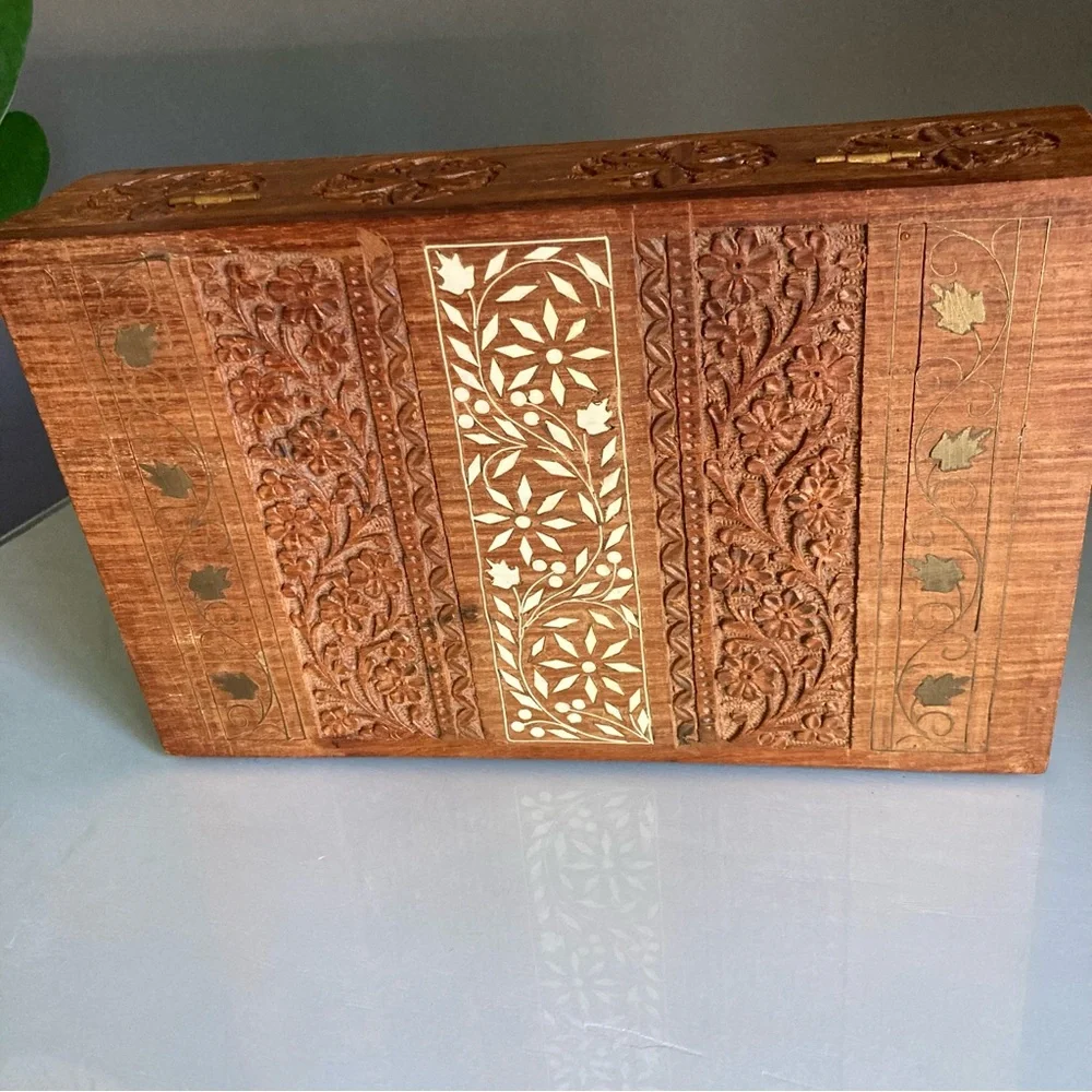 Large India Carved Wood Vintage Storage Box